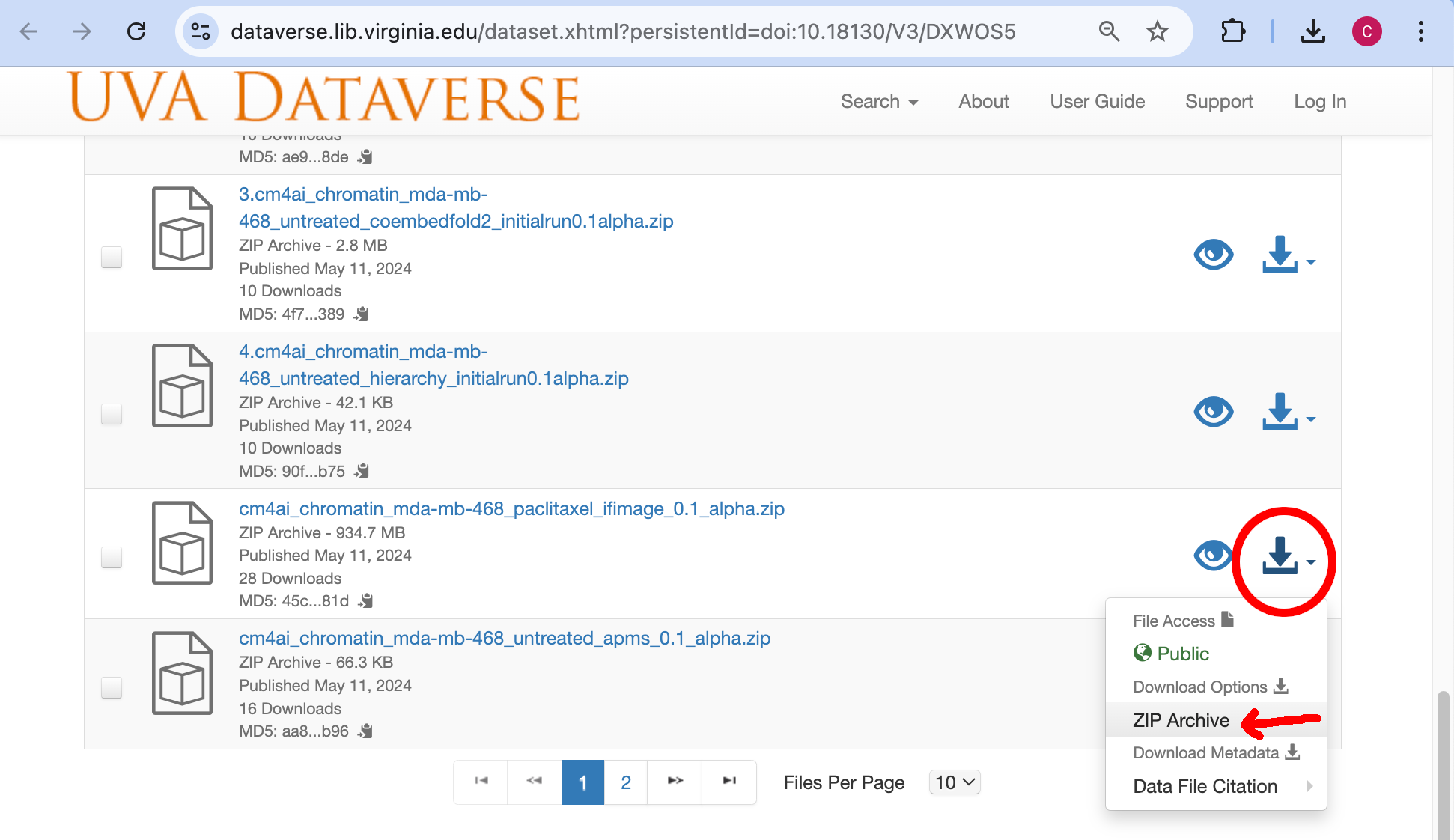 CM4AI 0.5 paclitaxel image zip download link circled in red