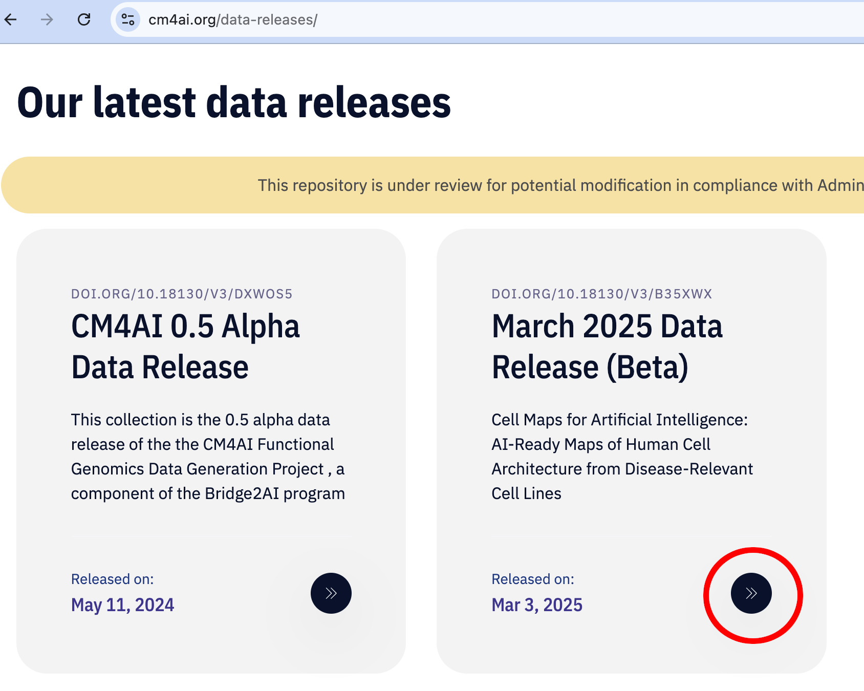 Link to CM4AI March 2025 data release circled in red